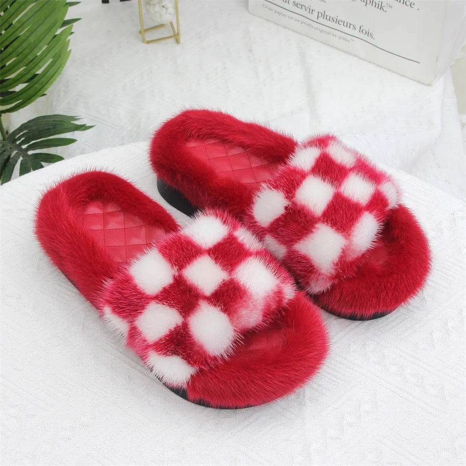 2026 Women Real Mink Fur Slippers Indoor Outdoor Luxury Shoes For Women Comfort Platform Fluffy Slipper Slides For Woman Summer