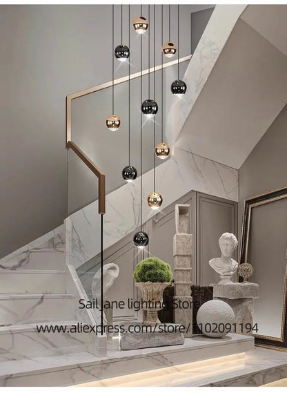 Nordic Circular Chandelier Indoor Lighting Modern Chandelier Gold And Black Mixed High Loft Chandelier LED Staircase Chandelier