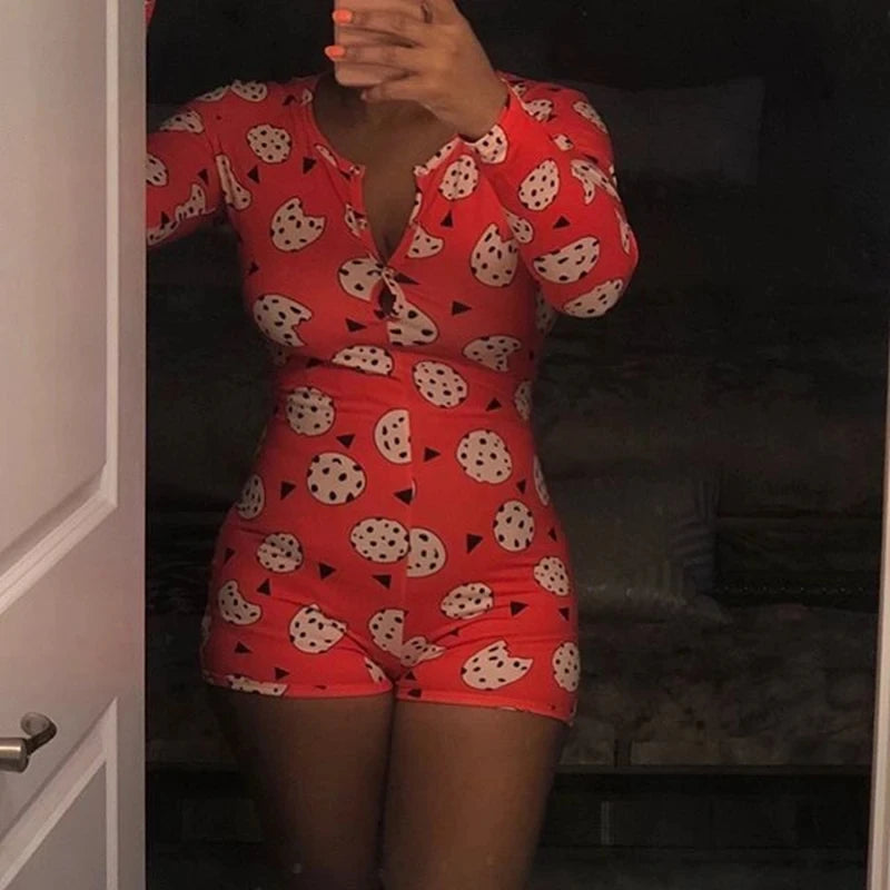 OMSJ 2024 Rompers Women Sleepwear Sky Blue Leopard Print Long Sleeve Short Jumpsuit Sexy Onesie For Adult Female Nightwear S-3XL
