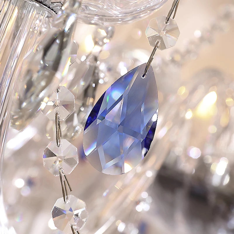 French Blue Romantic Crysatl Chandeliers Light Luxury Glass Living Room Art Decor Candle Pendant Lights Lighting Bedroom Lamps