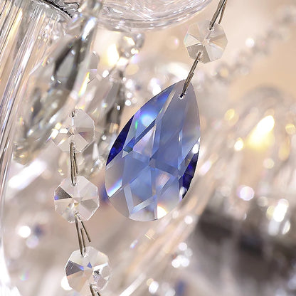 French Blue Romantic Crysatl Chandeliers Light Luxury Glass Living Room Art Decor Candle Pendant Lights Lighting Bedroom Lamps