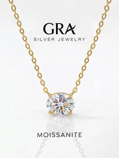 GRA Fashion Real 2CT Oval Moissanite Diamond Necklace For Women 925 Sterling Silver Engagement Party High Quality Fine Jewelry