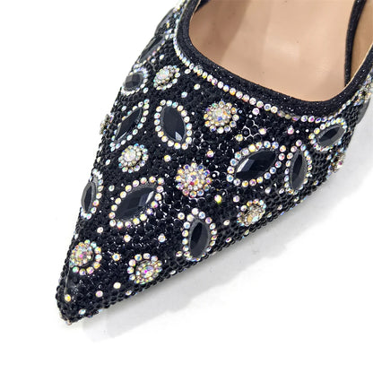 Elegant Women's Nigerian Fashion Pointed-Toe Party Shoe and Bag Set Rhinestone Luxurious Rhinestone Pumps for Special Occasions