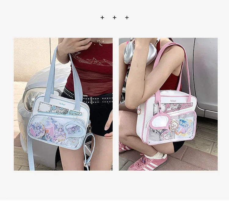 Y2K Japanese Harajuku Ita Bag for Women Cute Shoulder Bag Girls Transparent Itabag Crossbody Bag JK Shoulder Bags Handbags