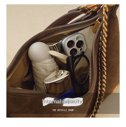 Women's New Light Luxury Fashionable High-End Black Suede Shoulder Crossbody Bag,Versatile for Commuting,Large Capacity Tote Bag