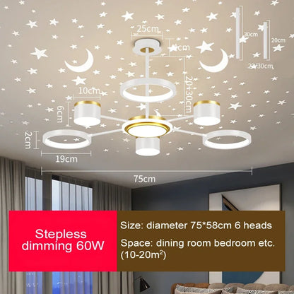 2025 New Chandeliers Romantic Starry Modern Ceiling Light Fixture 6 Lights White Creative Home Stepless Dimmable Ceiling Lamp