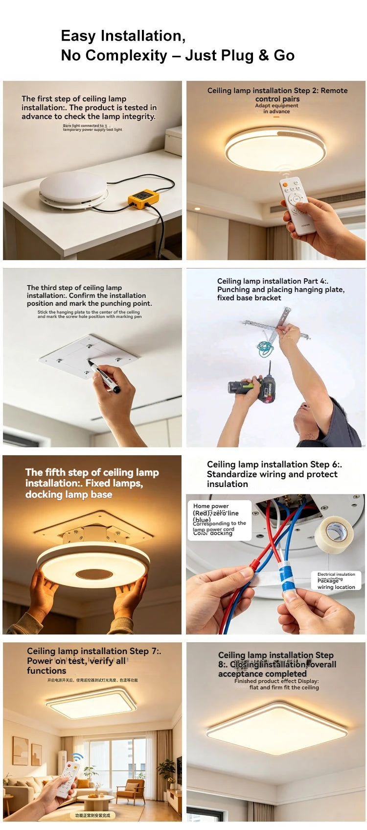 LED Ceiling Light with Spotlights Dimmable Remote Control Modern Living Room Lamp Fandelier Chandelier Smart Lighting