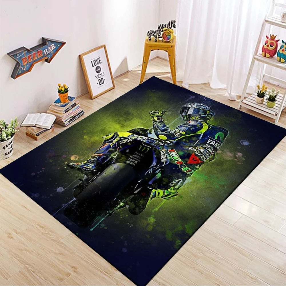 The Doctor Cartoon Yellow Carpet Mat Racing Theme Living Room Rug with Number 46 Signature Home Non-Slip Play Rugs for Bedroom