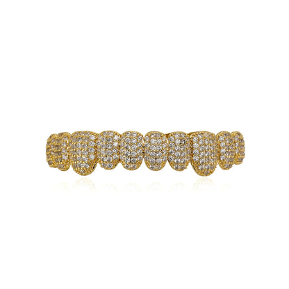 TOPGRILLZ Iced Out 10 Top &10 Bottom 5A CZ Stones Teeth Grillz Punk Rapper 14K Gold Plated Zircon Tooth Caps For Mouth Jewelry