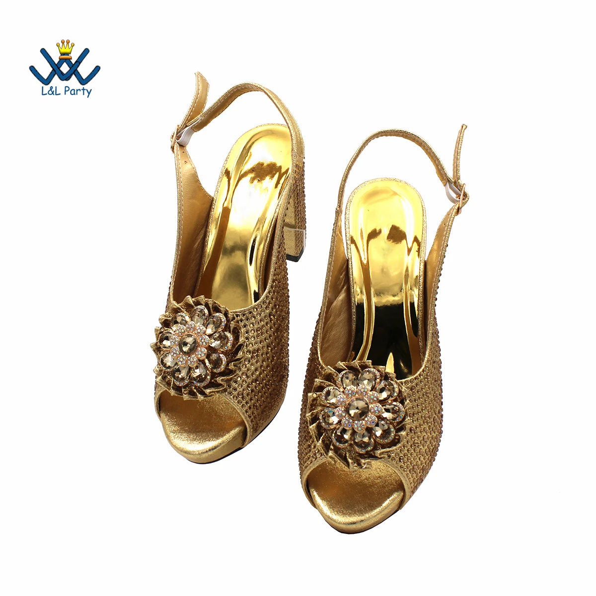 New Design Peep Toe African Spring Autumn Lady Shoes and Bag Set in Gold Color Women Sandal in Wedding