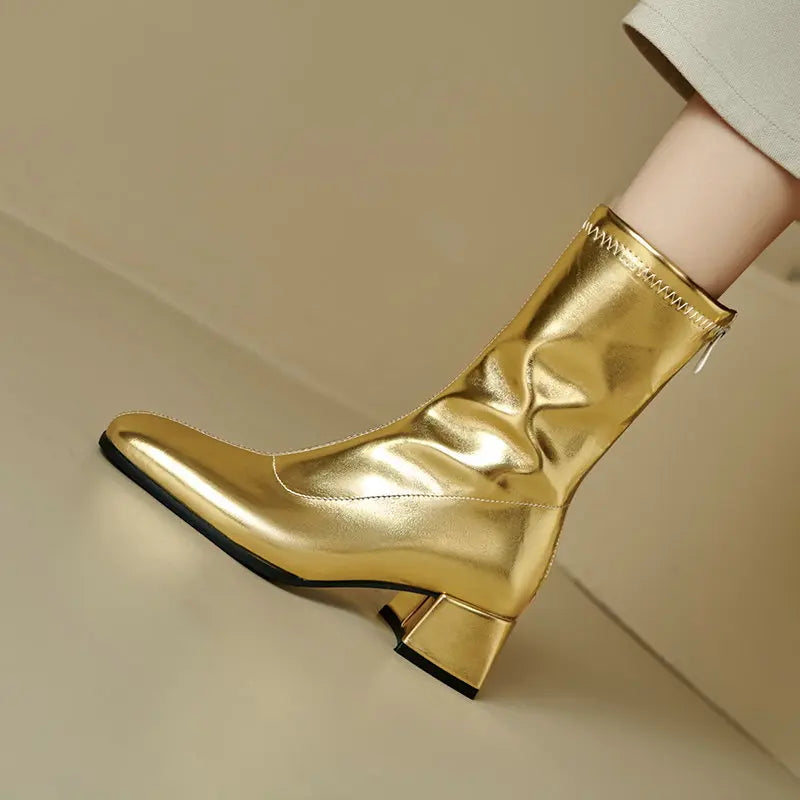 Black Thick Heel Short Boots For Women 4.5CM Fashion Back Zipper Autumn Winter Woman Shoes Square Toe Leisure Daily Ankle Boots