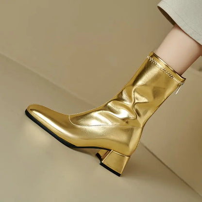 Black Thick Heel Short Boots For Women 4.5CM Fashion Back Zipper Autumn Winter Woman Shoes Square Toe Leisure Daily Ankle Boots