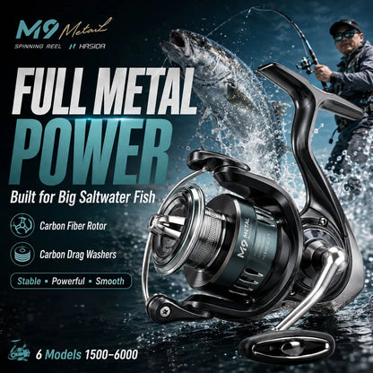 HASIDA M9 Full Metal Sea Spinning Reel 12kg Max Drag Slow Descent Dense 6 Sets Waterproof System Professional for Saltwater