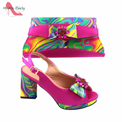 2024 New Design Italian Women Shoes and Bag to Match in Super High Heels in Yellow African Ladies Sandals for Wedding Party