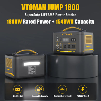 VTOMAN JUMP 2200 / JUMP 1800 Portable Power Station 828/1548Wh LiFeP04 Battery Solar Generator Solar for Home Outdoor Camping