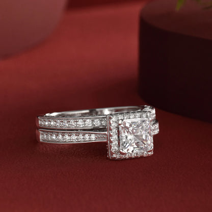 Newshe 2Pcs Genuine 925 Sterling Silver Moissanite /AAAAA Zircons Wedding Ring Set Halo Princess Cut Engagement Rings for Women