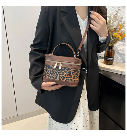 Fashion Round Bucket Bags For Women's Daily Used, Leopard Pattern Crossbody Shoulder Bag For Commuting, Casual Ladies Handbags