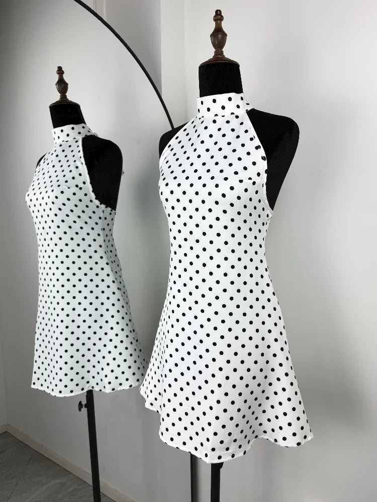 Polka Dots Halter Mini Dress Elegant Backless Sleeveless Cinched Waist Short Dresses Lace Up Skirts 2026 NEW Summer Lady Dresses