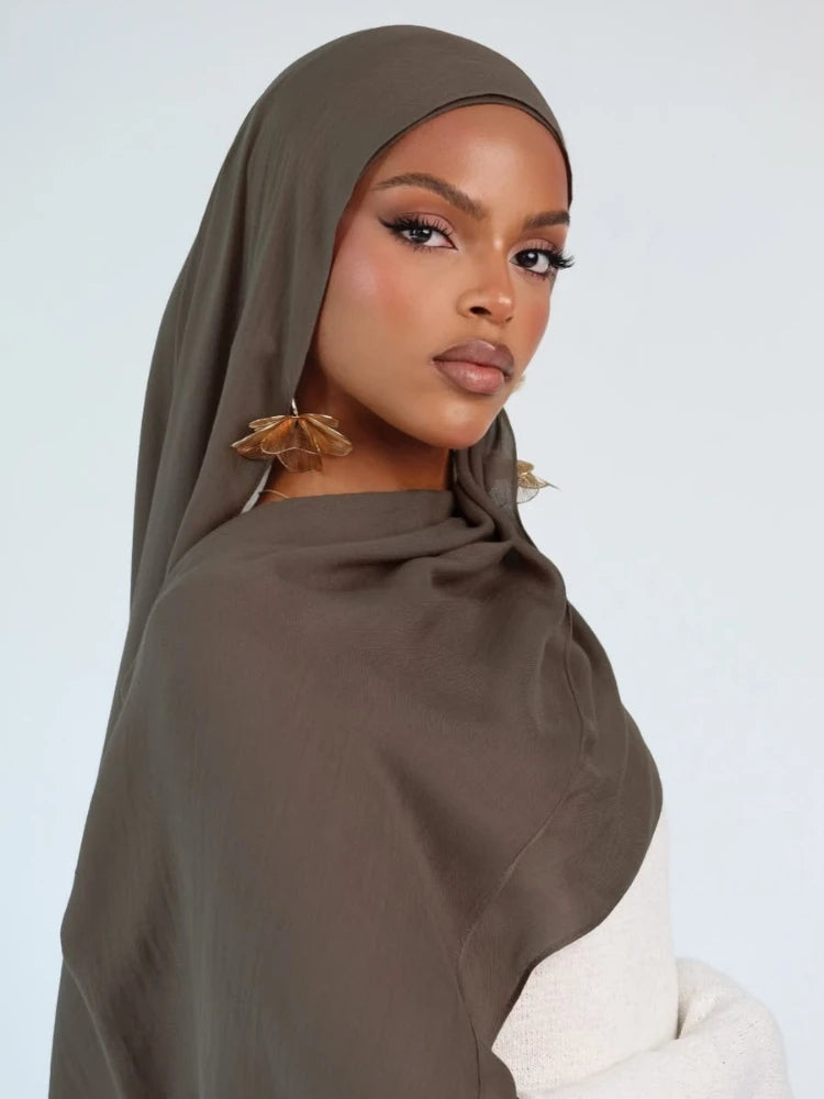 Mini Modal Hijab with Undercap Set Basic Stretchy Pullover Headscarf Thin Breathable Sunscreen Head Wrap Hijabs Scarf 165*50cm