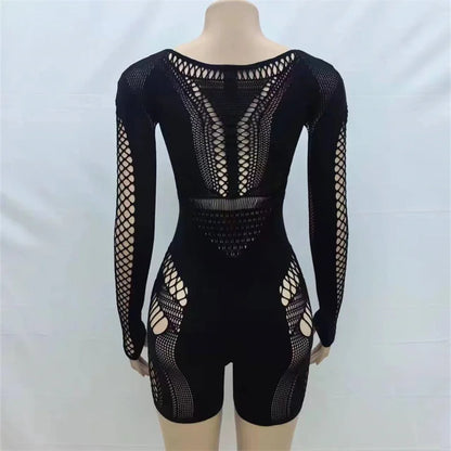 Wholesale Clothing Hollow Out Jumpsuit Women 2024 One-pieces Rompers Womens Black Bodycon Rose Red Long Sleeve Romper Playsuits
