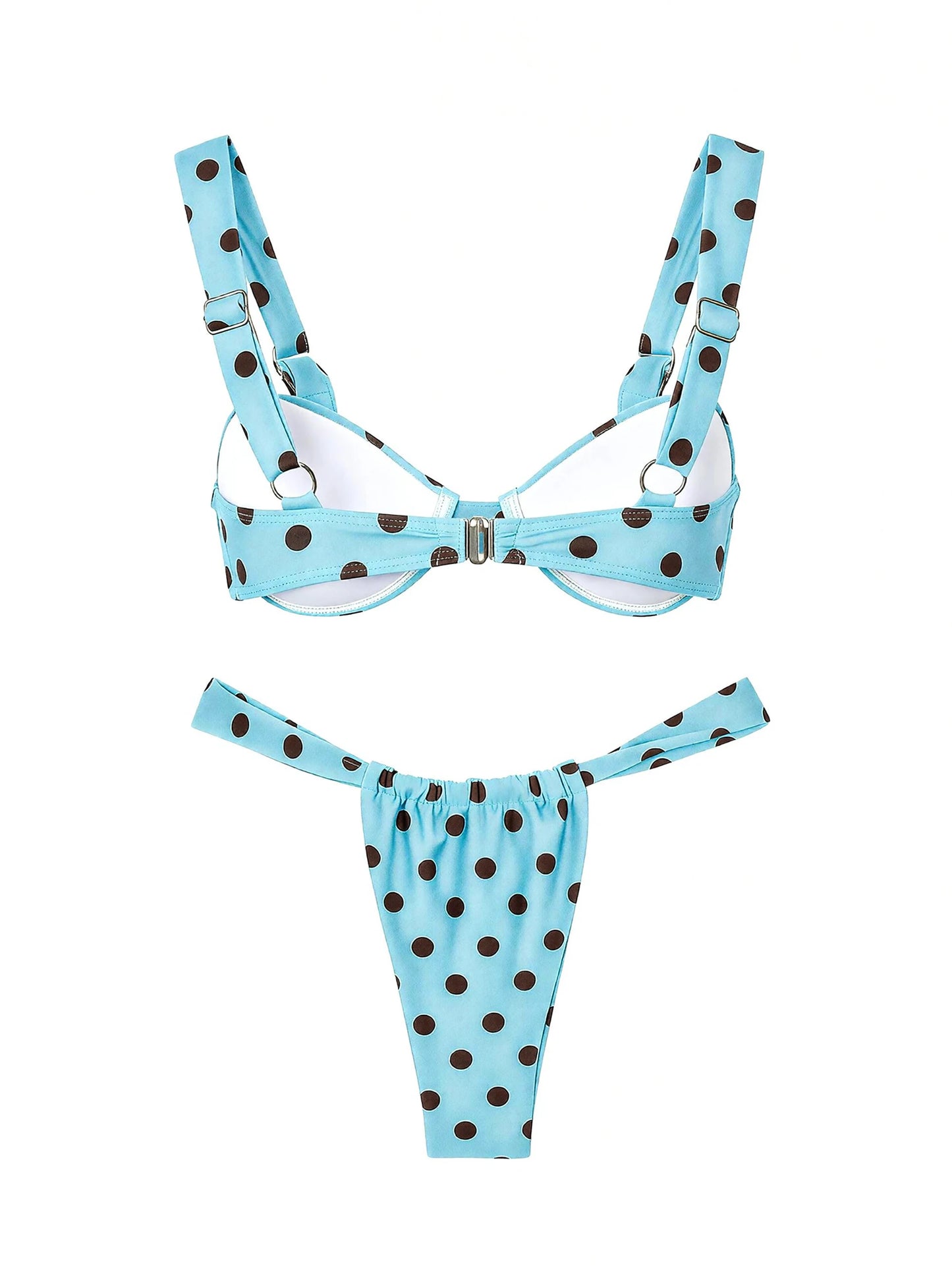 Retro Brown Dot Bikini Sexy Off Shoulder Swimwear Women High Cut Thong Biquini Set Luxury Summer Vacation Beach Bathing SuitK337