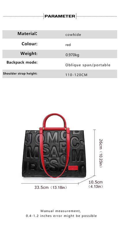 2026 New Large Capacity Contrast Letter Printed Women's Handbag High end Cowhide Mom's Bag