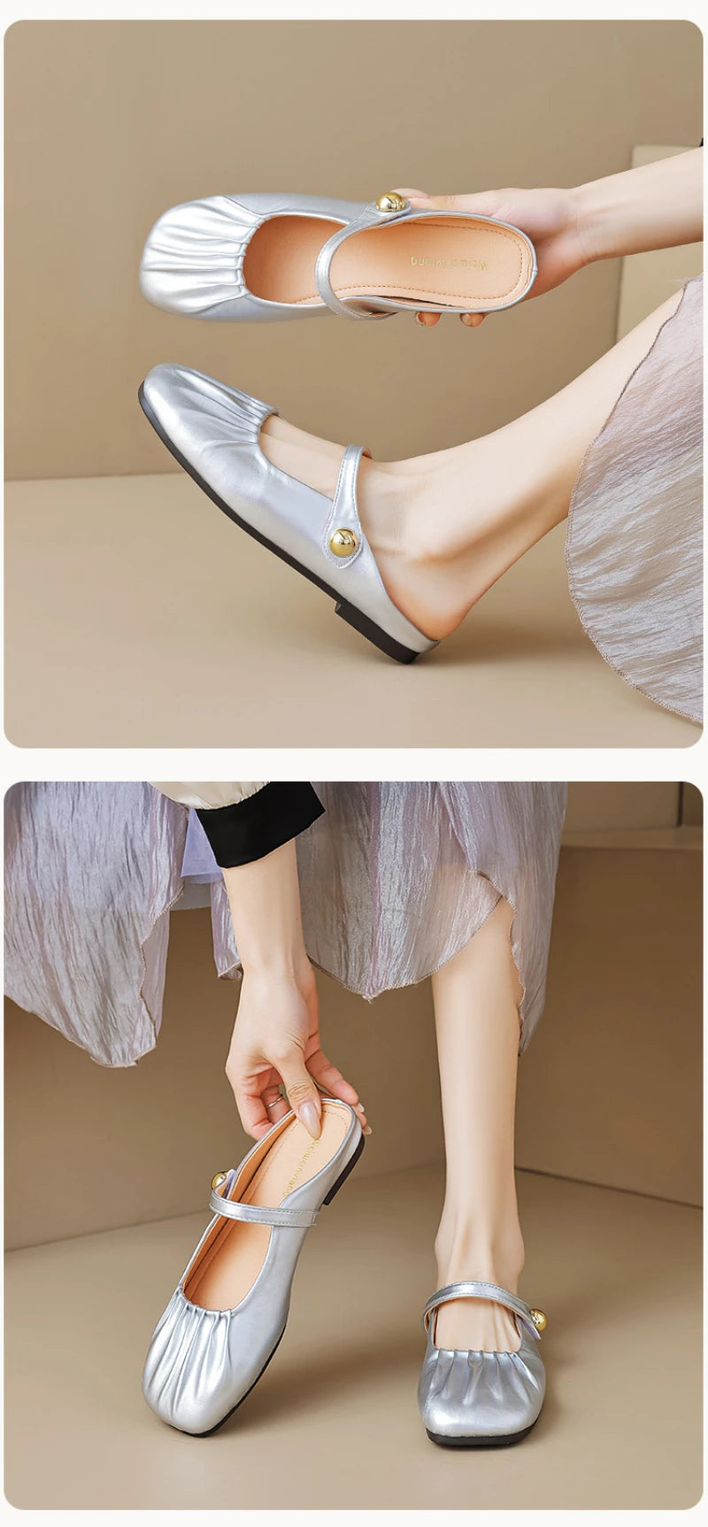 Women Closed Toe Mule Slippers Outdoor Wear Summer Silver One Strap Flat Beach Sandals Elegant Casual Daily Fashion Footwear