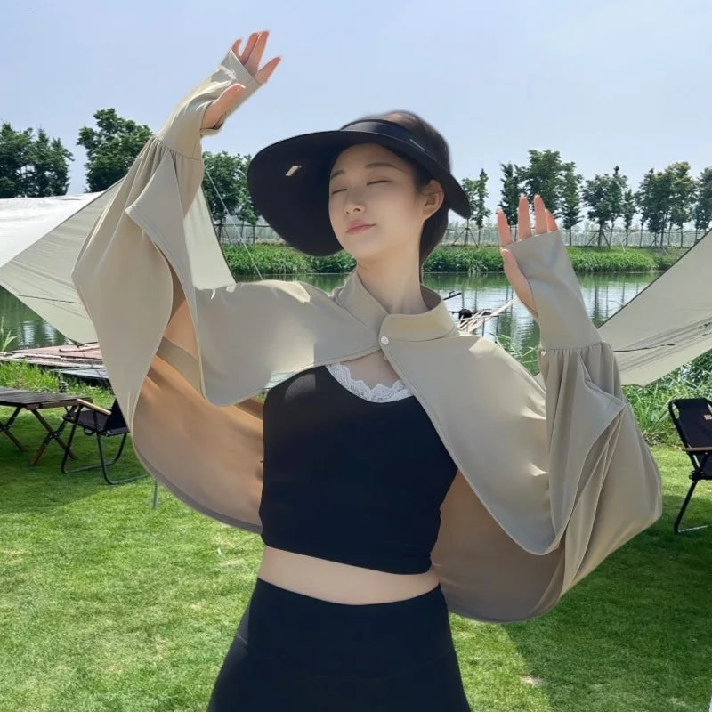 Shawl Wrap Women Driving Sun Protection Cape Upf50 + Cooling Cycling Outdoor UV Cover up Breathable Long Sleeve Stand Collar