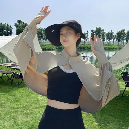 Shawl Wrap Women Driving Sun Protection Cape Upf50 + Cooling Cycling Outdoor UV Cover up Breathable Long Sleeve Stand Collar