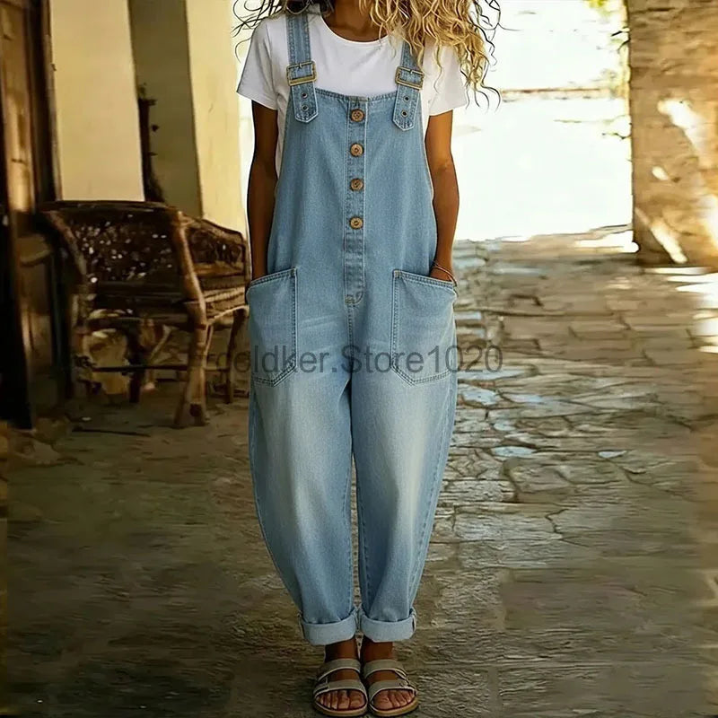 Women Casual Sleeveless Hollow Out Wide Leg Denim Denim Jumpsuit Summer Fashion Harajuku All-match High Waist Playsuits Overalls