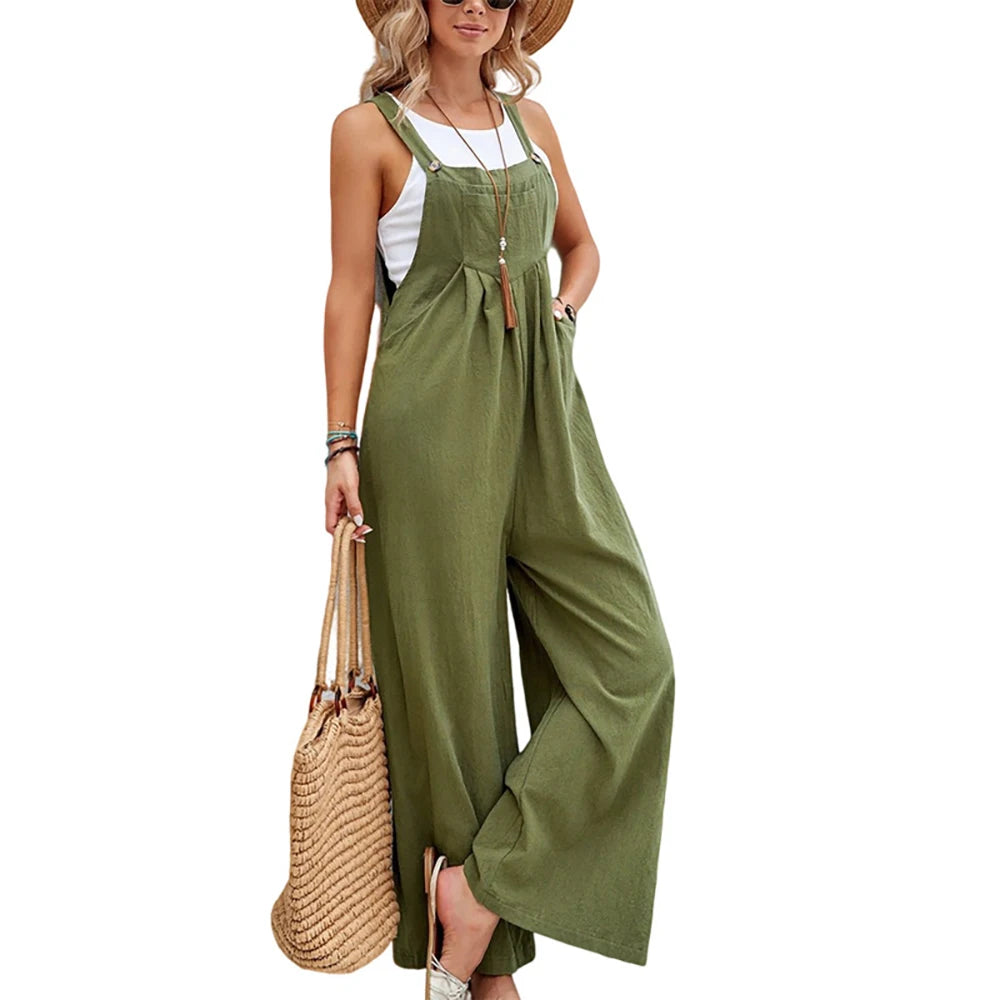 Women Casual Straps Jumpsuits Summer Autumn Harajuku Slim Wide Leg Trousers Dungaree Bib Overalls Elegant Sleeveless BF Jumpsuit