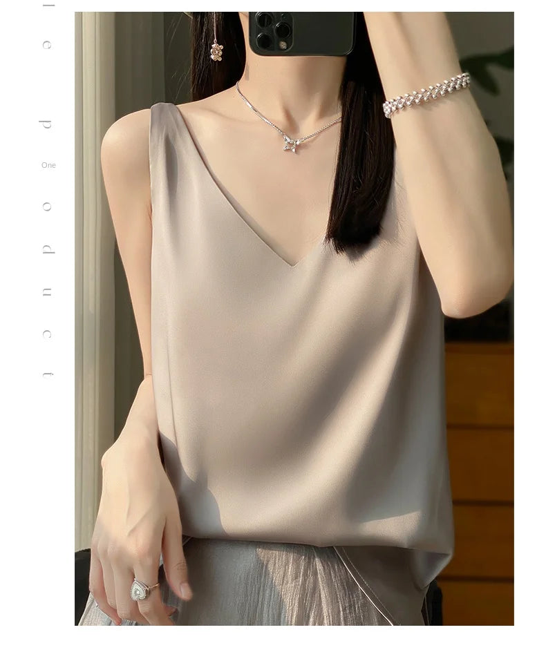 New Lce Silk Satin Camisole Women's Spring/Summer Solid Color Sleeveless Sexy Comfortable Silk Underwear Vest RW-D09