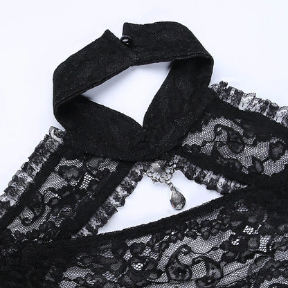 Gothic See Through Shrug Tops Grunge Aesthetic Black Flare Sleeve Crop Top Women Streetwear Vintage Punk Sexy Clothing