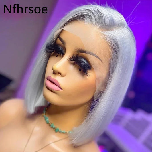 Gray Short Bob Wig Lace Front Human Hair Wigs For Women Silver Grey 13x6 Lace Frontal Wig Brazilian Remy Hair Wigs Preplucked