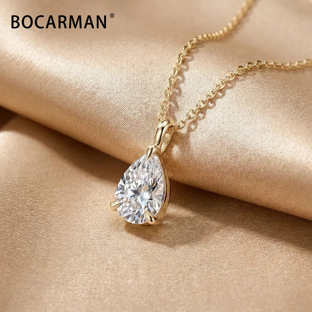Bocarman S925 Sterling Silver Pear Cut Moissanite Pendant with GRA Certificate D Color VVS1 Teardrop Brilliant Sparkle Feminine
