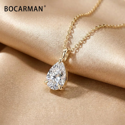 Bocarman S925 Sterling Silver Pear Cut Moissanite Pendant with GRA Certificate D Color VVS1 Teardrop Brilliant Sparkle Feminine