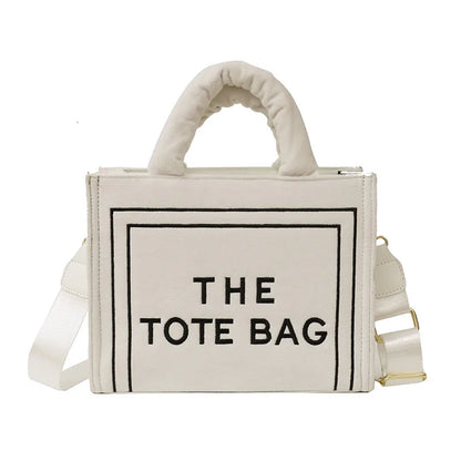 Women's Khaki Velour Tote Bag Original Letter Print Medium Ladies Shopper Handbag Female Square Medium Shoulder Bags