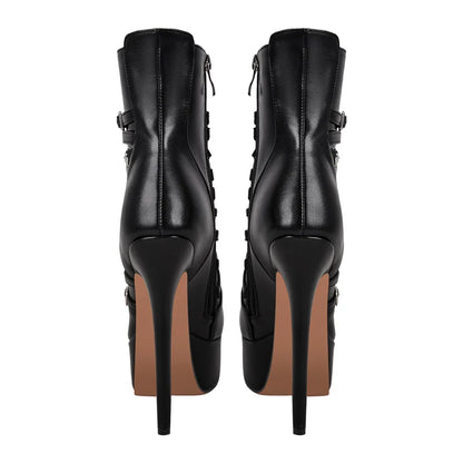 Onlymaker Women Platform  Ankle Boots Black Matte Side Zipper  Big Size Stilettos Winter Booties