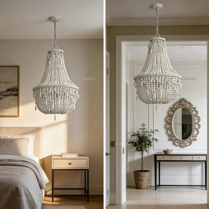 Black French Country Chandelier Large Hanging Lights Dia60 H65cm Living Room Boho Wood Bead Chandelier For Bedroom Dining Room