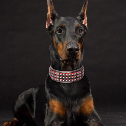 Genuine Leather Big Dog Collar 2inch Wide Diamond Dog Collars Durable Spike Pet Necklace Luxury for Medium Large Dogs Pitbull