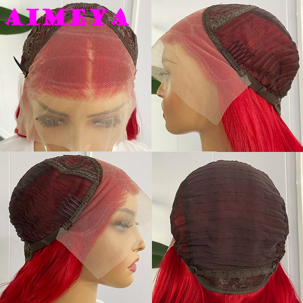AIMEYA  Red Long Wig Natural Hairline Loose Wave Lace Front Wig for Women Daily Use Heat Resistant Synthetic Hair Blue Purple