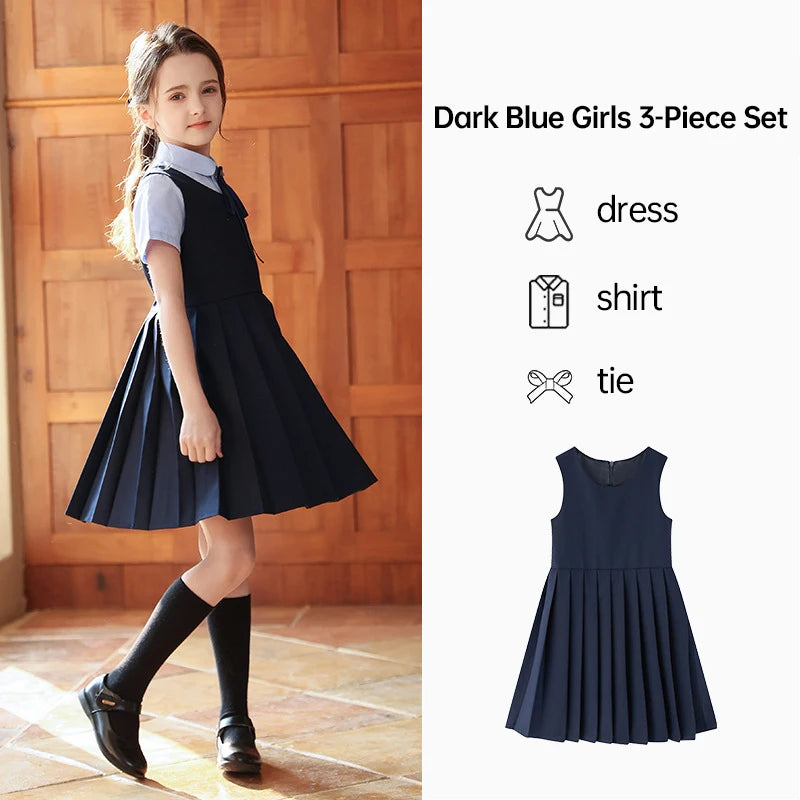 Girl Summer Evening Dresses Kindergarten School Uniform Boys Shirt Shorts Bowtie Wedding Suit Children Performance Costume