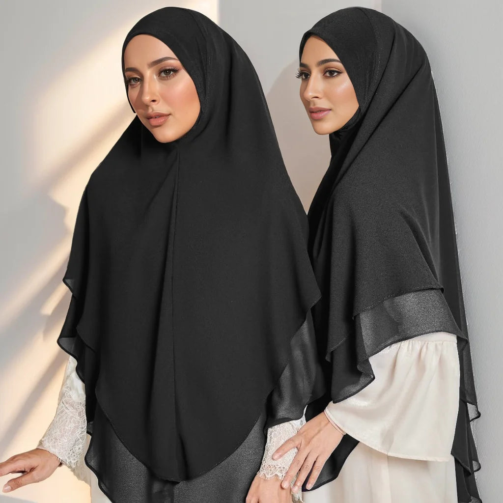 1pc Double Layered Chiffon Ready to Wear Instant Hijabs Solid Headscarf Foulard Femme Musulman Shawl Wrap Bandana