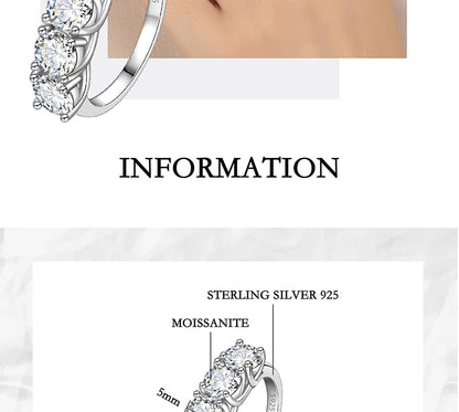 PERFANY 2.5/5CT Moissanite Ring For Women S925 Pure Silver Five Gemstone Ring Luxury Wedding High-end Jewelry