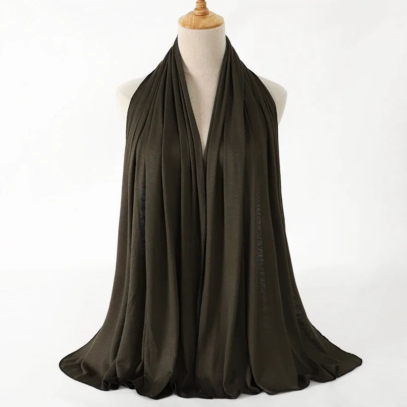 Womens Muslim Ramadan Fashion Modal Cotton Jersey Hijab Womens High Quality Solid Color Soft Hijab Long African Scarf