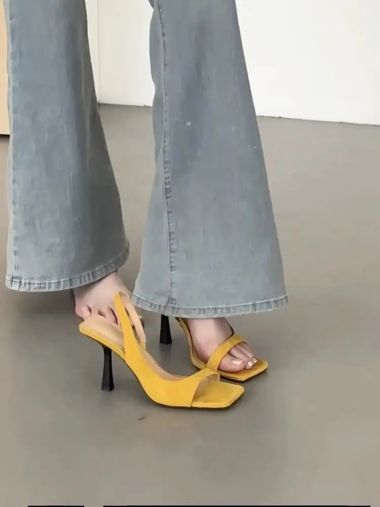 High Heels Women Sandals Luxury Elegant Heels Shoes Fashion Slippers New Square Toe Sexy Pumps Dress Party Female Slides