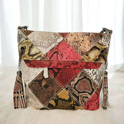 Real leather Snake Patchowrk Designer Women's Handbags Color Block Shoulder Bags New Roomy Genuine Leather Crossbody Bucket Bag
