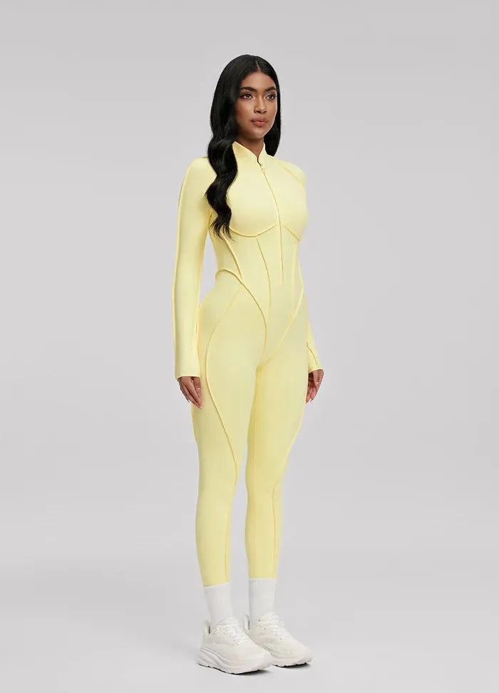 FUBEIKE Women's Yoga Set Fashion Sexy Slim Fit Long Sleeve Zipper Sports Gym Workout Legging Bodysuits Outdoor Activewear