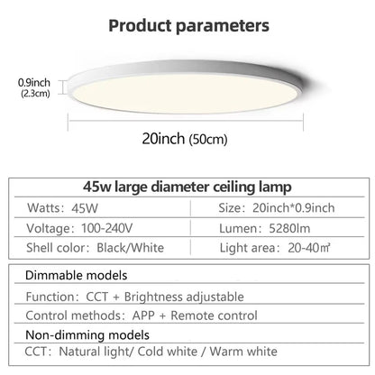 50CM Large Ceiling Lamp Smart APP/Remote Control Dimmable for Bedroom 48W Ceiling Lights AC 110/220V LED Lights for Living Room