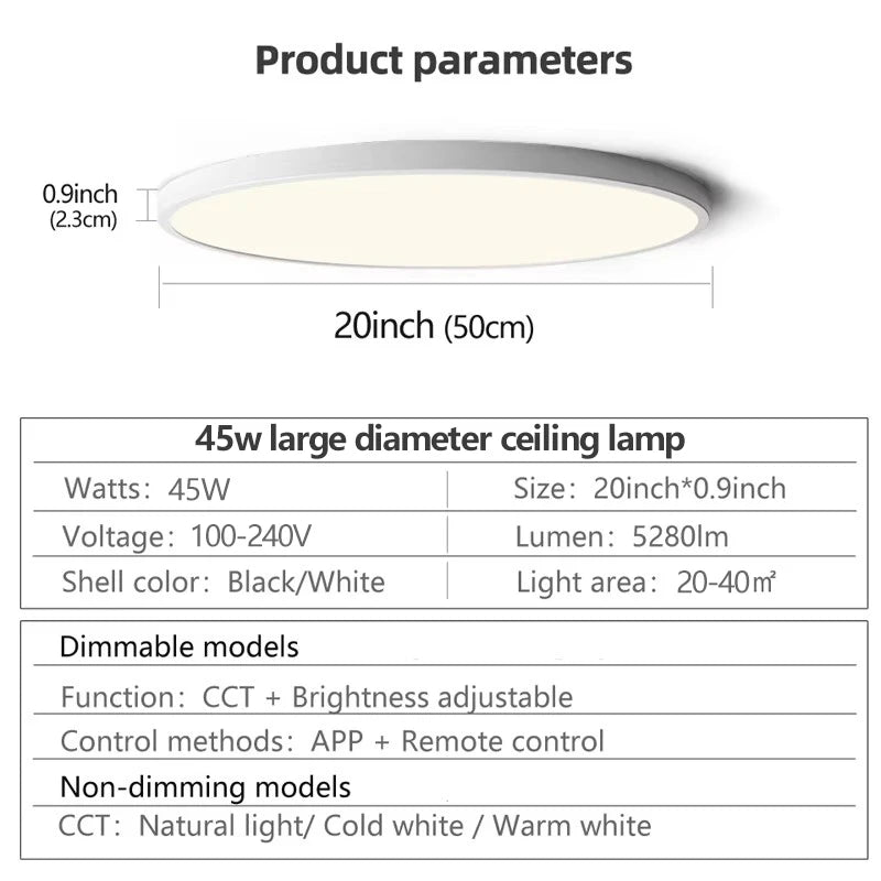 50CM Large Ceiling Lamp Smart APP/Remote Control Dimmable for Bedroom 48W Ceiling Lights AC 110/220V LED Lights for Living Room